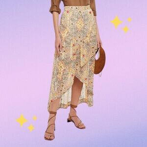 Ba&sh Hall Floral Satin Asymmetrical Skirt